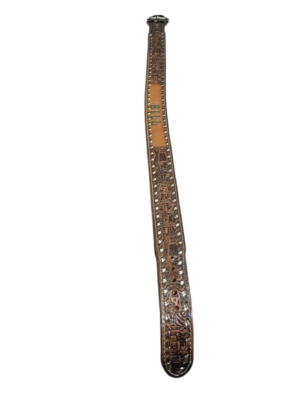 Vintage Guns Buckle Hologram Semi Trucks Leather Tooled Belt 'Bill' Size 36 - Picture 10 of 11